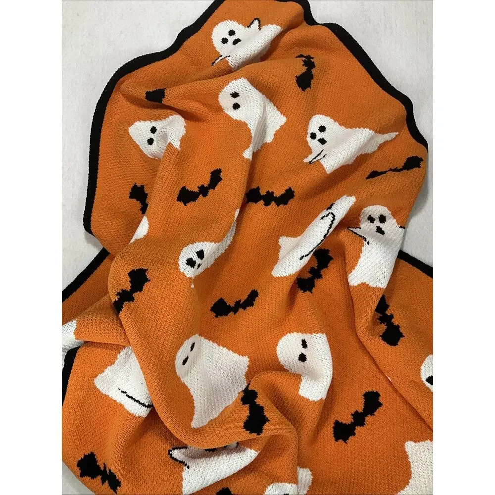 AMELIE HOME Soft Thick Knit Halloween Ghost Bat Blanket Throw Blanket 50